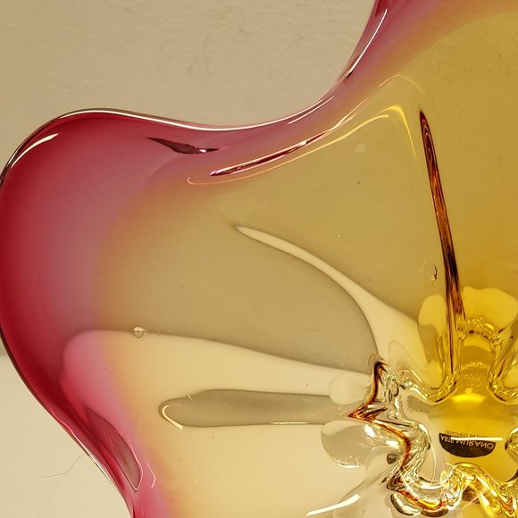 MURANO ITALY ART GLASS ABSTRACT CENTERPIECE PEDESTAL STARFISH BOWL PINK PURPLE - Picture 16 of 16